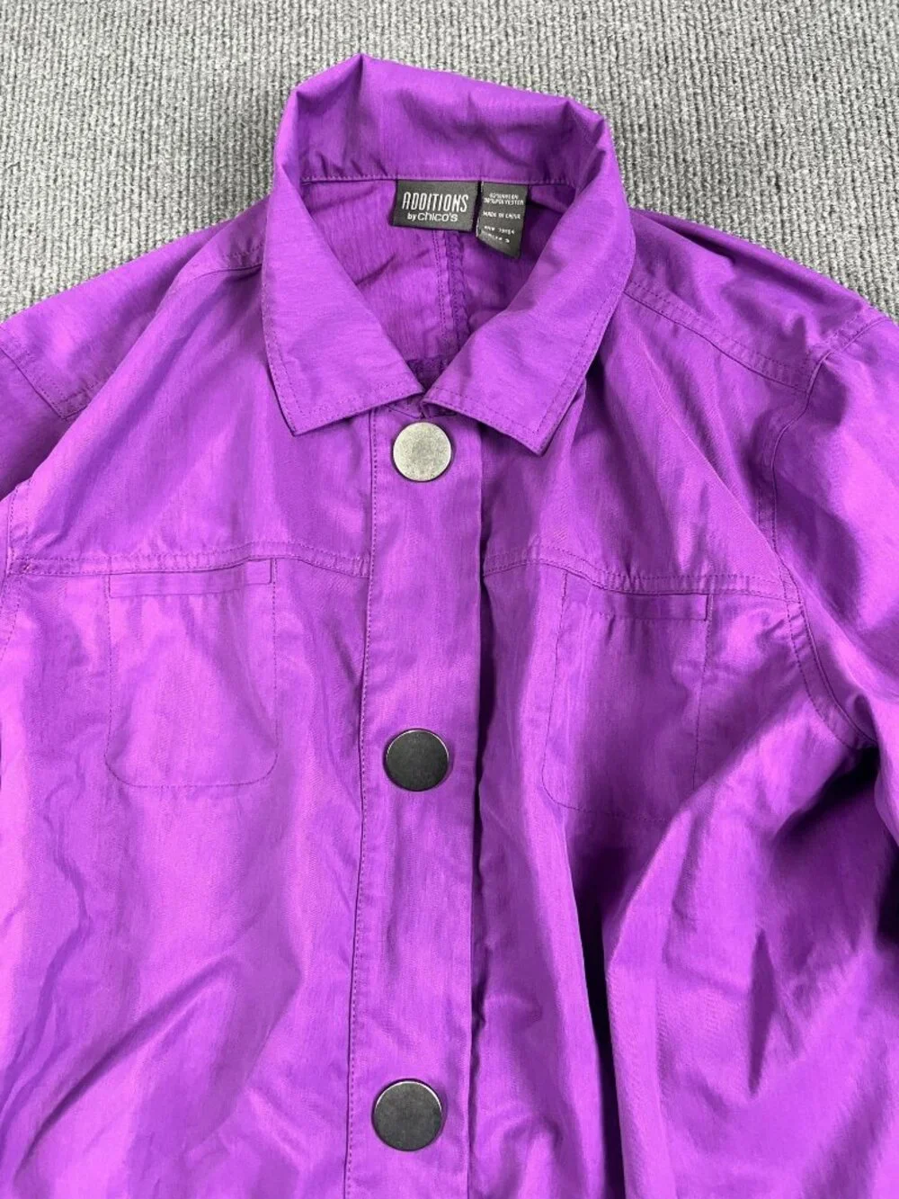Additions By Chicos Womens Purple Button-Front Jacket Roll-Tab Sleeves Size 3 - Picture 6 of 10